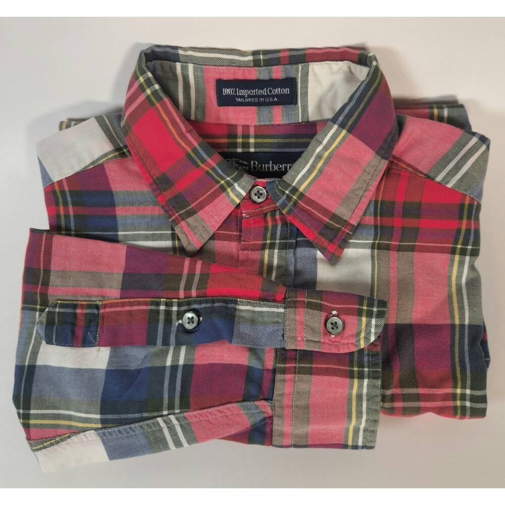 BURBERRYS Nova Check Button Up Men’s M Red Blue Plaid Quiet Luxury Preppy USA
